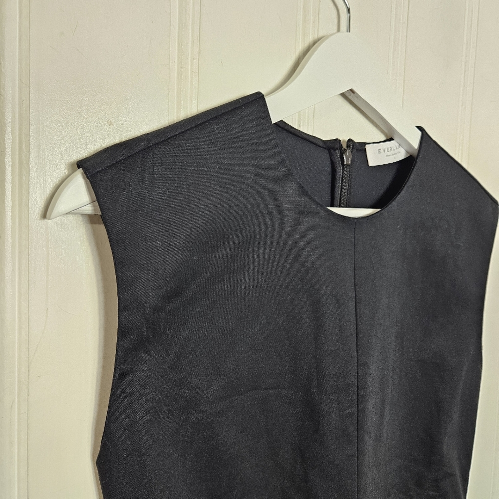 Everlane Black Fit Flare Dress Sleeveless Crew Neck Pockets Size 0 - Picture 5 of 12